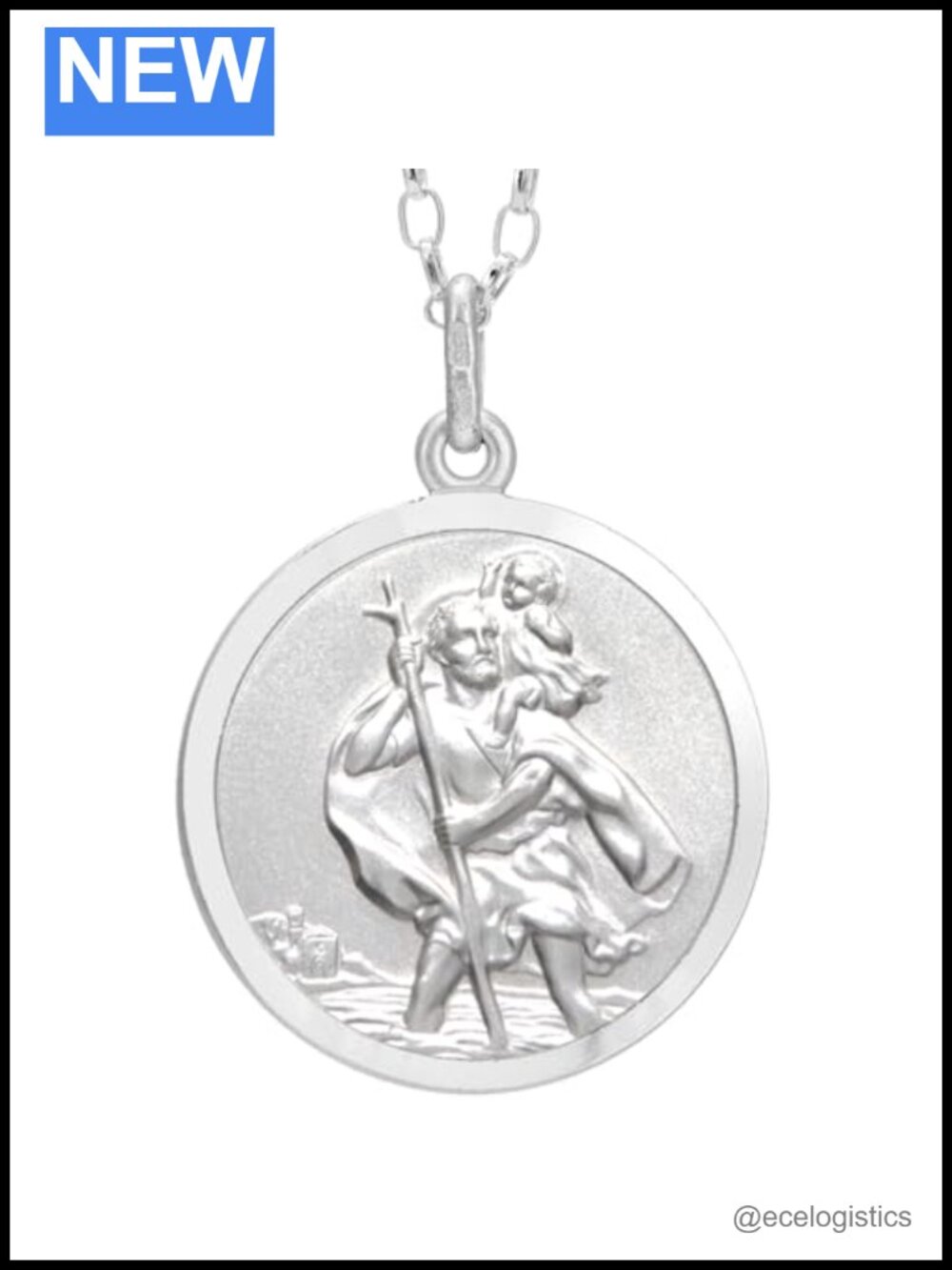 Sterling Silver St Christopher Necklace 20mm Medal 18" Chain